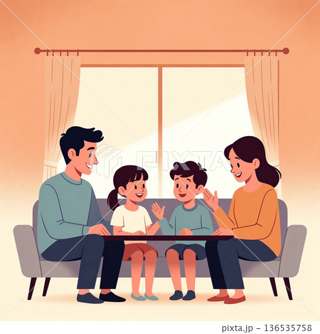 リビングでくつろぐ家族 136535758