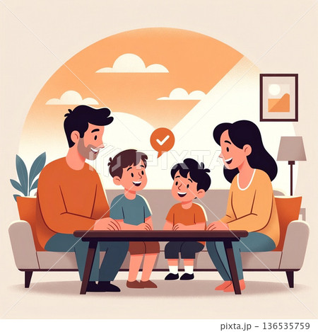 リビングでくつろぐ家族 136535759