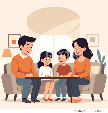 リビングでくつろぐ家族 136535760
