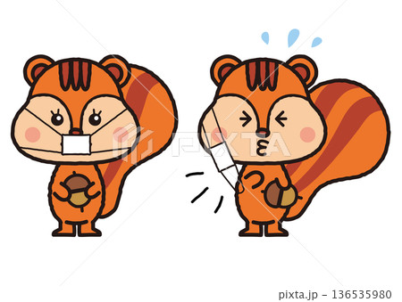 りすがマスクとくしゃみをしているイラスト 136535980