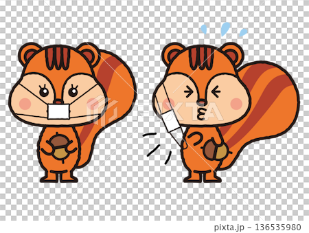りすがマスクとくしゃみをしているイラスト 136535980
