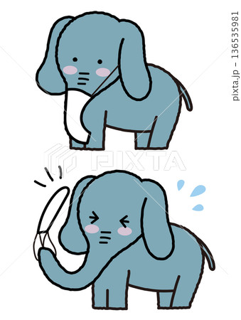 ぞうがマスクとくしゃみをしているイラスト 136535981