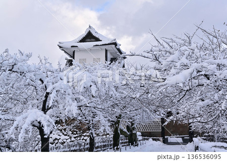 雪景色が美しい金沢城公園 136536095