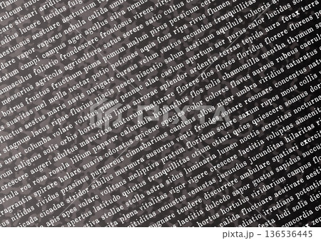 斜めに並んだラテン語風テキストの背景・読書・文学・デザインに使えるおしゃれな活字風英字テクスチャ 136536445