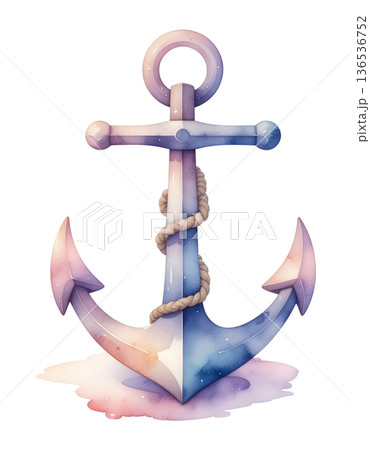 ルノルマンカード「錨（アンカー）」安定と信頼を象徴するパステル水彩のキュートなワンポイントイラスト1 136536752