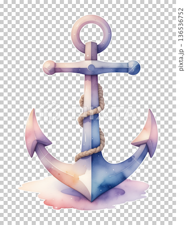 ルノルマンカード「錨（アンカー）」安定と信頼を象徴するパステル水彩のキュートなワンポイントイラスト1 136536752