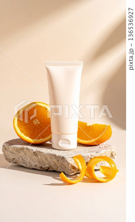 Cream Tube Product with Orange and Natural Elements 136536927