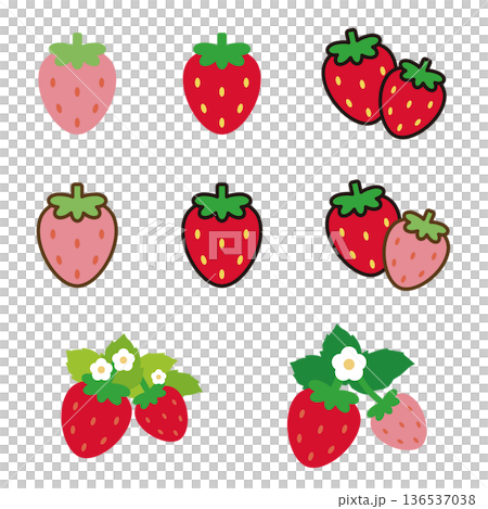 簡易シンプルで可愛いベタ塗り素材の葉付き赤色ピンク色イチゴの線画ベクターイラストアイコンセット 簡易シンプルで可愛いベタ塗り素材の葉付き赤色ピンク色イチゴの線画ベクターイラストアイコンセット 136537038