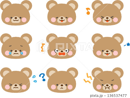くまの顔アイコン 表情セット 線なし くまの顔アイコン 表情セット 線なし 136537477