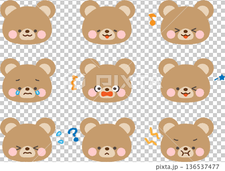 くまの顔アイコン 表情セット 線なし くまの顔アイコン 表情セット 線なし 136537477