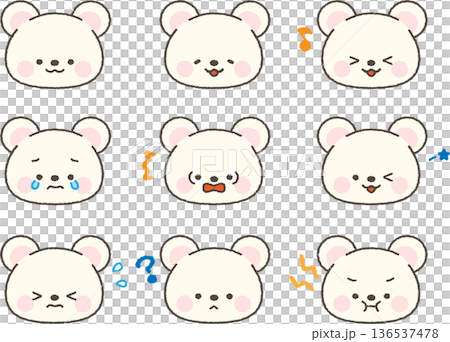 Polar bear face icon facial expression set with lines 136537478