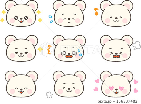 白くまの顔アイコン　コミカル表情セット　線あり 136537482