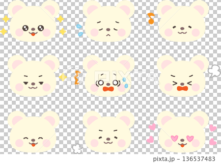 Polar bear face icon, comical facial expression set, no lines Polar bear face icon, comical facial expression set, no lines 136537483