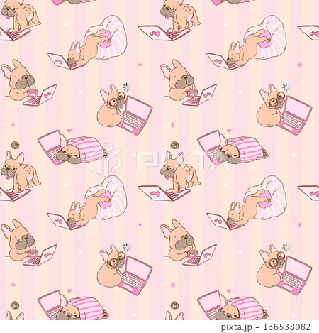 Funny frenchie burnt out working seamless pattern sarcastic hand drawn derp dog laptop print Funny frenchie burnt out working seamless pattern sarcastic hand drawn derp dog laptop print 136538082