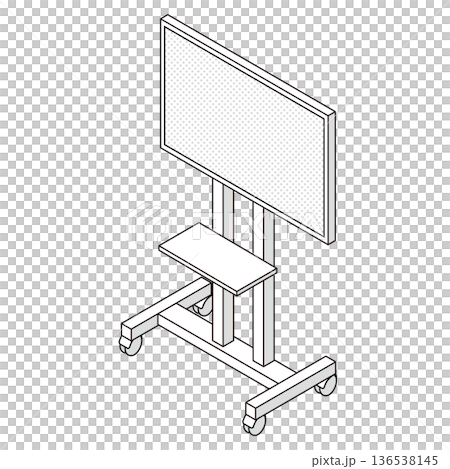 Isometric line drawing illustration of a large monitor with a stand Isometric line drawing illustration of a large monitor with a stand 136538145