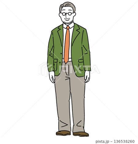カジュアルなスーツ姿のおじさんのシンプルイラスト 136538260