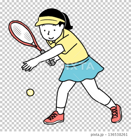 テニスをする人のシンプルかわいいイラスト 136538261