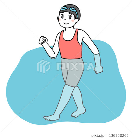 水中ウォーキングをする人のイラスト 136538263