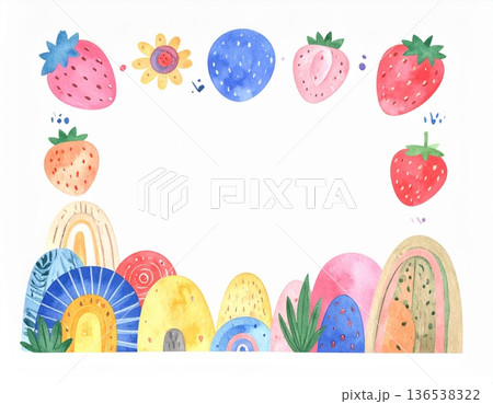 カラフルなイチゴのフレーム素材 カラフルなイチゴのフレーム素材 136538322