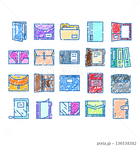Organizing business documents and stationery in doodle icons Organizing business documents and stationery in doodle icons 136538382