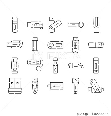 Usb flash drives collecting digital storage technology icons Usb flash drives collecting digital storage technology icons 136538387