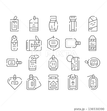 Various outline luggage tags and travel identity icons Various outline luggage tags and travel identity icons 136538390