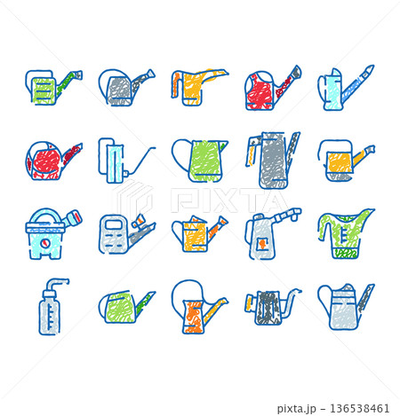 Watering cans collection hand drawn scribble style icons Watering cans collection hand drawn scribble style icons 136538461