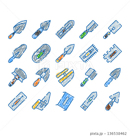 Construction tools doodling different types of trowels vector icons Construction tools doodling different types of trowels vector icons 136538462