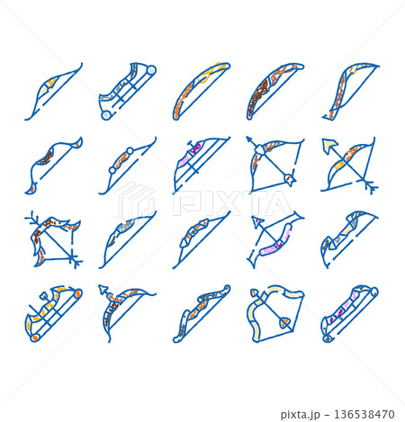 Archery bows and arrows collection icon set 136538470