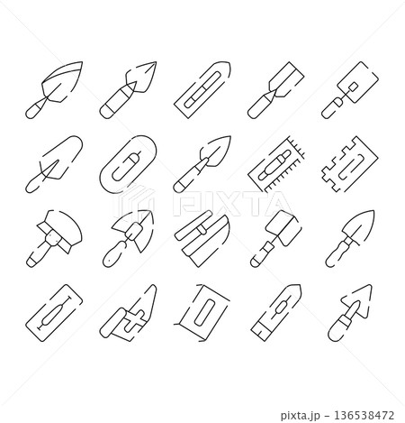 Building and construction hand tools outline icons 136538472