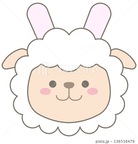 Cute Pastel Easter Lamb Wearing Bunny Ears Headband for Spring Holiday 136538479