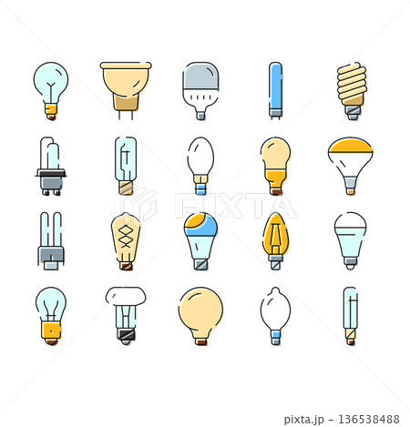 Different types of light bulbs and lamps illustrating illumination 136538488