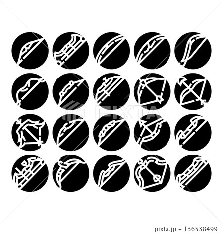 Archery bows weapon equipment silhouette icons set 136538499