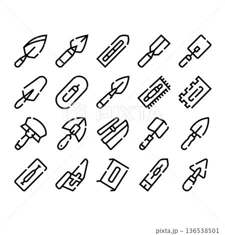 Masonry and plastering construction trowel outline icons Masonry and plastering construction trowel outline icons 136538501