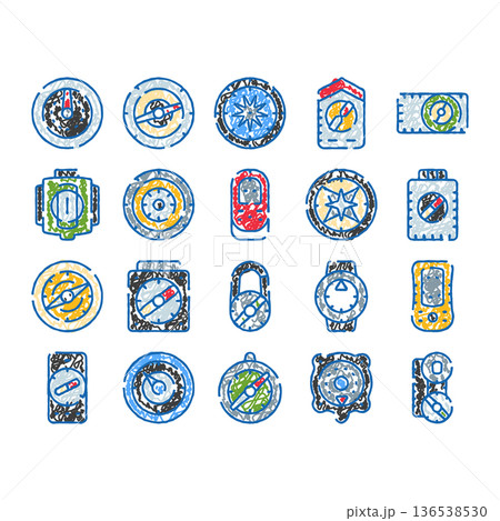 Navigating direction tools drawing collection with compasses and gps