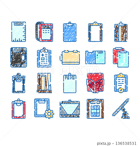 Clipboard and folder hand drawn icon set 136538531