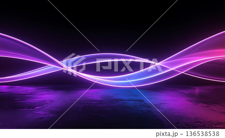 Futuristic abstract composition of luminous light ribbons flowing through dark digital space. 136538538