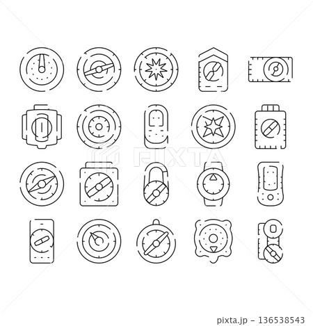 Compasses and navigation tools line icons collection 136538543