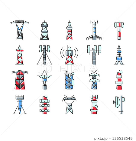 Communication towers collection transmitting wireless technology signal Communication towers collection transmitting wireless technology signal 136538549