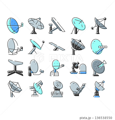 Satellite dish antenna communication network icon sets 136538550