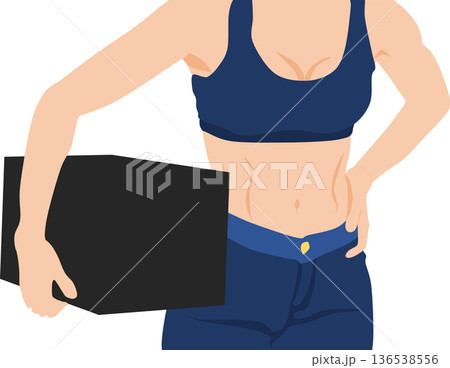 引っ越し作業をいそしむ筋肉質な女性のイラスト 136538556
