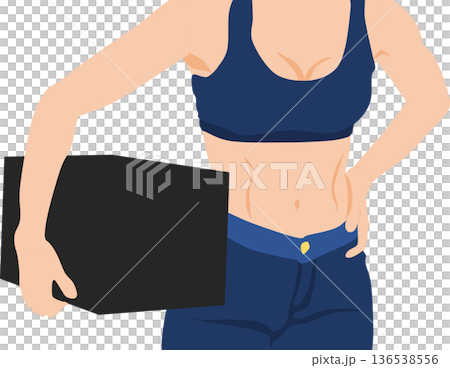 引っ越し作業をいそしむ筋肉質な女性のイラスト 136538556