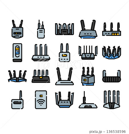 Computer router and modem devices collection iconsのイラスト素材 [136538596 ...