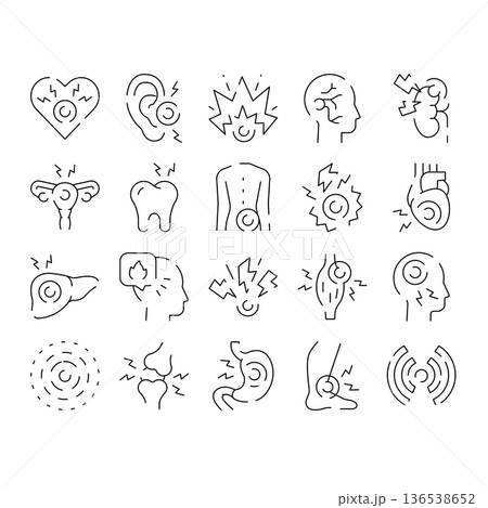Human body internal organs pain line icons 136538652