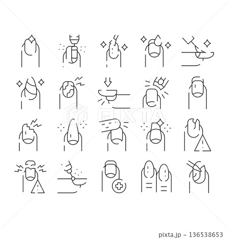 Nail care pedicure and manicure treatment line icons 136538653