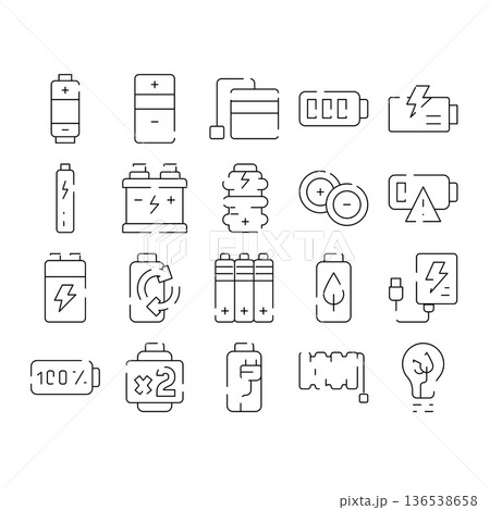 Battery energy power charging refill outline icons 136538658