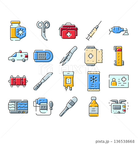 Medical emergency and first aid line icons collection 136538668
