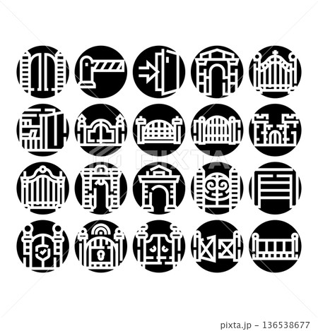 Gate glyph icon set illustrating entrance barrier concepts 136538677