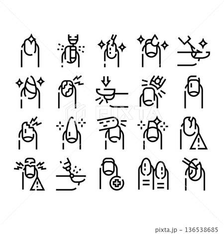 Manicure pedicure nail treatment icon set 136538685