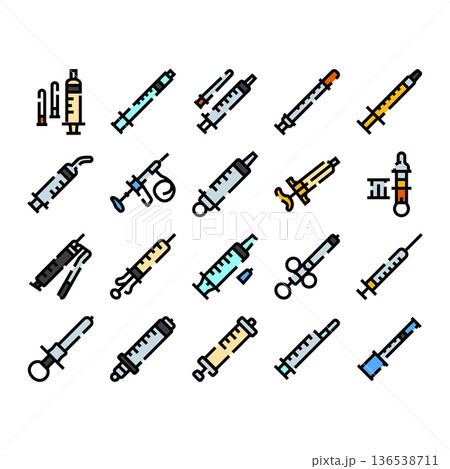 Syringe and injection medical equipment icons collection 136538711